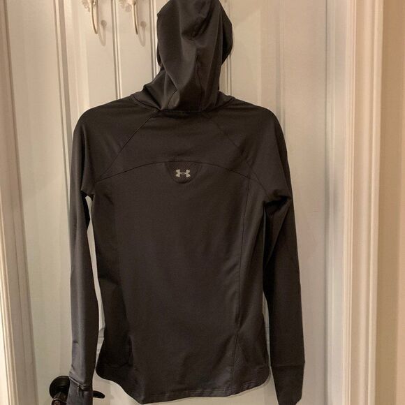 Under Armour athelicwear, sz small, slate grey, hood, EUC, acid green accent - Picture 4 of 13
